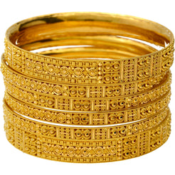 22K Yellow Gold Classic Indian Bangle Set (Size 2.6)