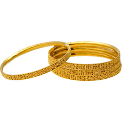 22K Yellow Gold Classic Indian Bangle Set (Size 2.6)