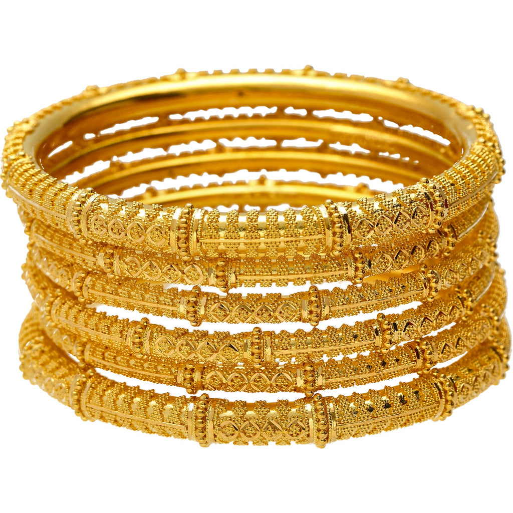 22K Yellow Gold & Beaded Filigree Bangle Set (Size 2.8) | 
Take your look from basic to fabulous when you wear this set of 22k Indian gold bangles. These c...