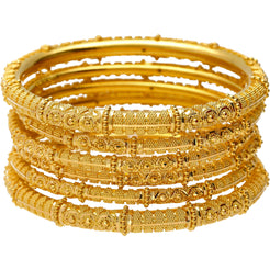 22K Yellow Gold & Beaded Filigree Bangle Set (90.2 grams)