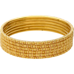 22K Gold Thin Beaded Filigree Bangle Set of 6