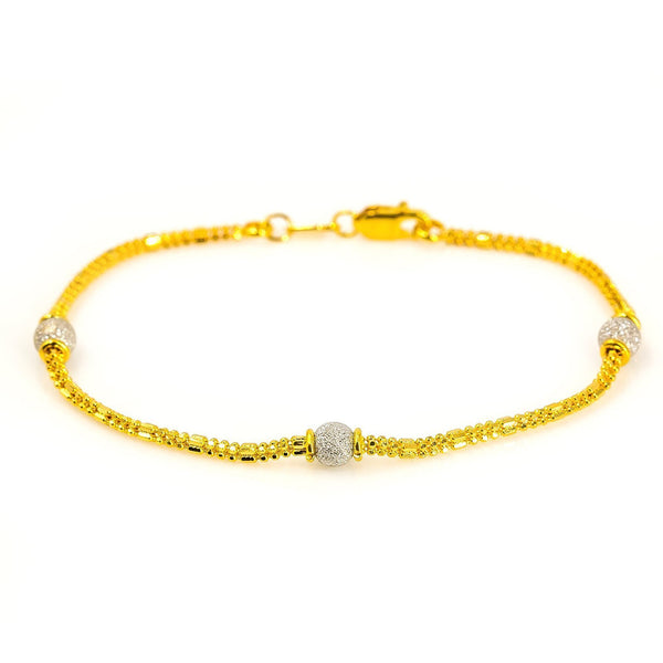 22K Multi Tone Gold Bracelet W/ Textured Yellow Gold Chain & White Gold Bead Accents, Size 7 |  22K Multi Tone Gold Bracelet W/ Textured Yellow Gold Chain & White Gold Bead Accents for wom...