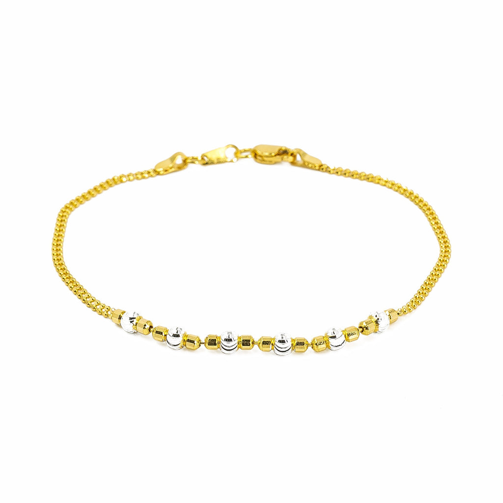 22K Multi Tone Gold Bracelet W/ 7 Inch Double Bead Chain & Smooth Texture Ball Accents |  22K Multi Tone Gold Bracelet W/ 7 Inch Double Bead Chain & Smooth Texture Ball Accents for w...