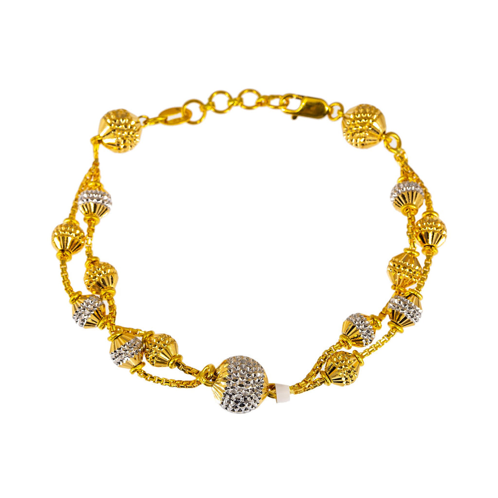 22K Multi Tone Gold Bracelet W/ White & Yellow Gold Spindle Beads | Enjoy the blend of yellow and white gold in this beautiful 22K multi tone gold bracelet for women...