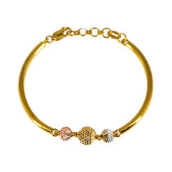 22K Multi Tone Gold Bracelet W/ Centered White, Yellow & Rose Gold Spindle Beads