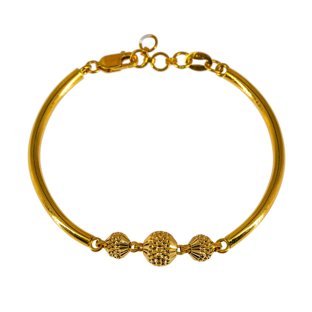 22K Yellow Gold Bracelet W/ Centered Detailed Spindle Beads | A combination of smooth and detailed is a lovely recipe for unique pieces such as this 22K yellow...