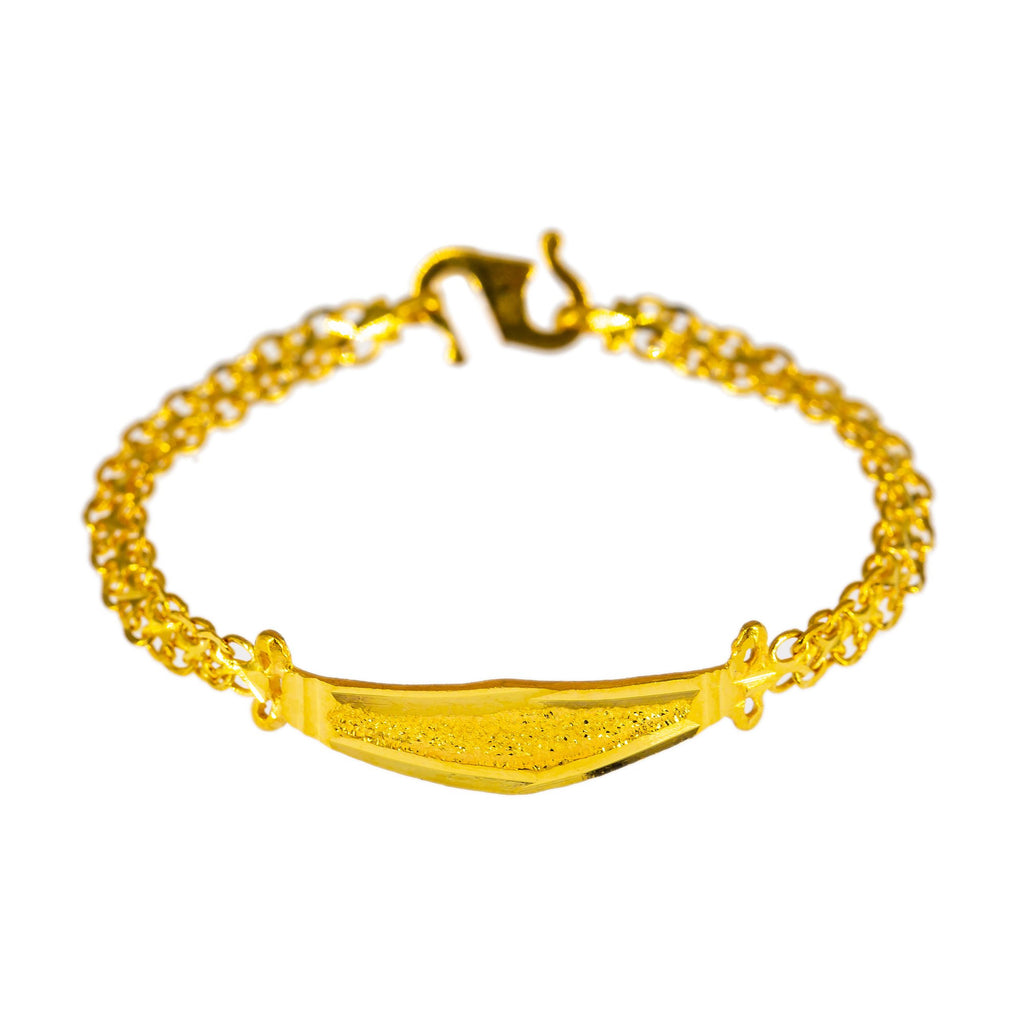 22K Yellow Gold Kid's Bracelet W/ Double Anchor Links & Hammered Accent Plate | Drape your little ones in fine gold with this lovely 22K yellow gold kid’s bracelet from Virani J...