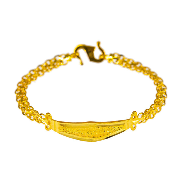 22K Yellow Gold Kid's Bracelet W/ Double Anchor Links & Hammered Accent Plate | Drape your little ones in fine gold with this lovely 22K yellow gold kid’s bracelet from Virani J...