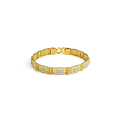 22K Multi Tone Gold Men's Bracelet W/ Watch Link Band & Double "C" Accents