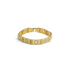 22K Yellow Gold Men's Bracelet W/ CZ Gemstones & Watch Link Band