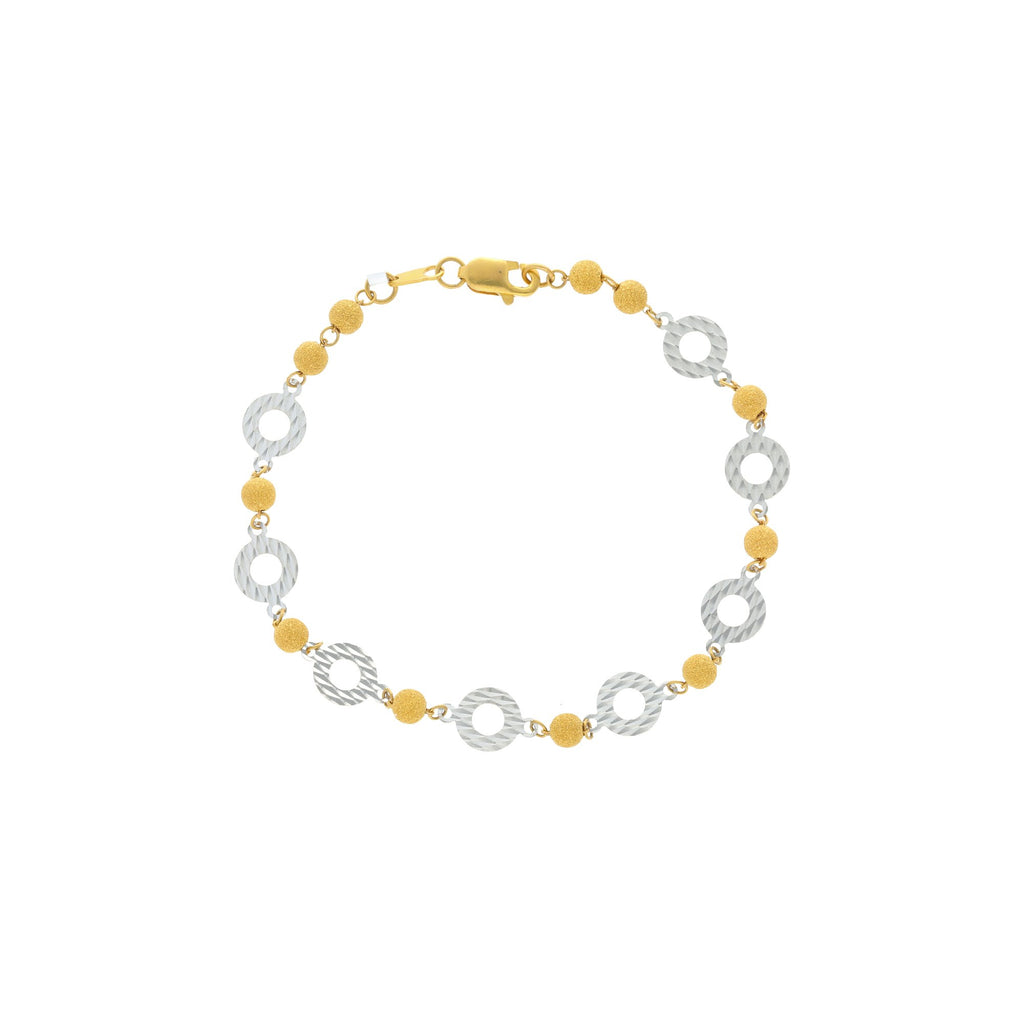 22K Yellow Gold Link Peace Bracelet W/ White Gold Disc Accents, 6.5 grams | 


The play of perfect symmetry with geometric figures does have an everlasting charm.This 22K ye...