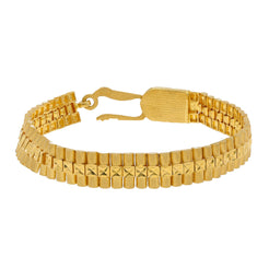 22K Yellow Gold Men's Watch Band Bracelet W/ Tubular Links & Centered Square Hammered Accents