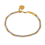 22K Multi Tone Gold Adjustable Bracelet W/ Heart Charm & Clustered Bead Band | Create bold accents with radiant blends of gold colors and unique jewelry designs such as this 22...