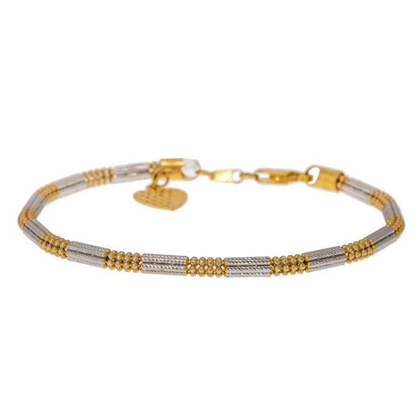 22K Multi Tone Gold Adjustable Bracelet W/ Heart Charm & Clustered Bead Band | Create bold accents with radiant blends of gold colors and unique jewelry designs such as this 22...