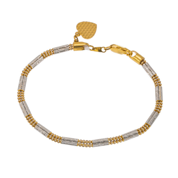 22K Multi Tone Gold Adjustable Bracelet W/ Heart Charm & Clustered Bead Band | Create bold accents with radiant blends of gold colors and unique jewelry designs such as this 22...