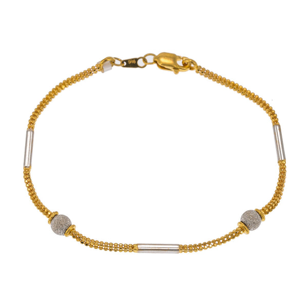 22K Multi Tone Gold Adjustable Bracelet W/ Pipe, Ball & Clustered Beads | Create bold accents with radiant blends of gold colors and unique jewelry designs such as this 22...