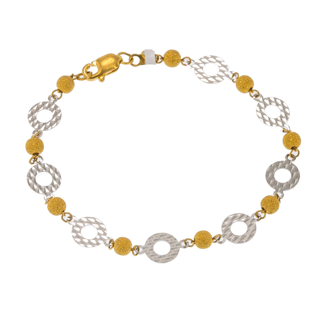 22K Multi Tone Gold Adjustable Bracelet W/ White Gold Disc Accents | Create bold accents with radiant blends of gold colors and unique jewelry designs such as this 22...