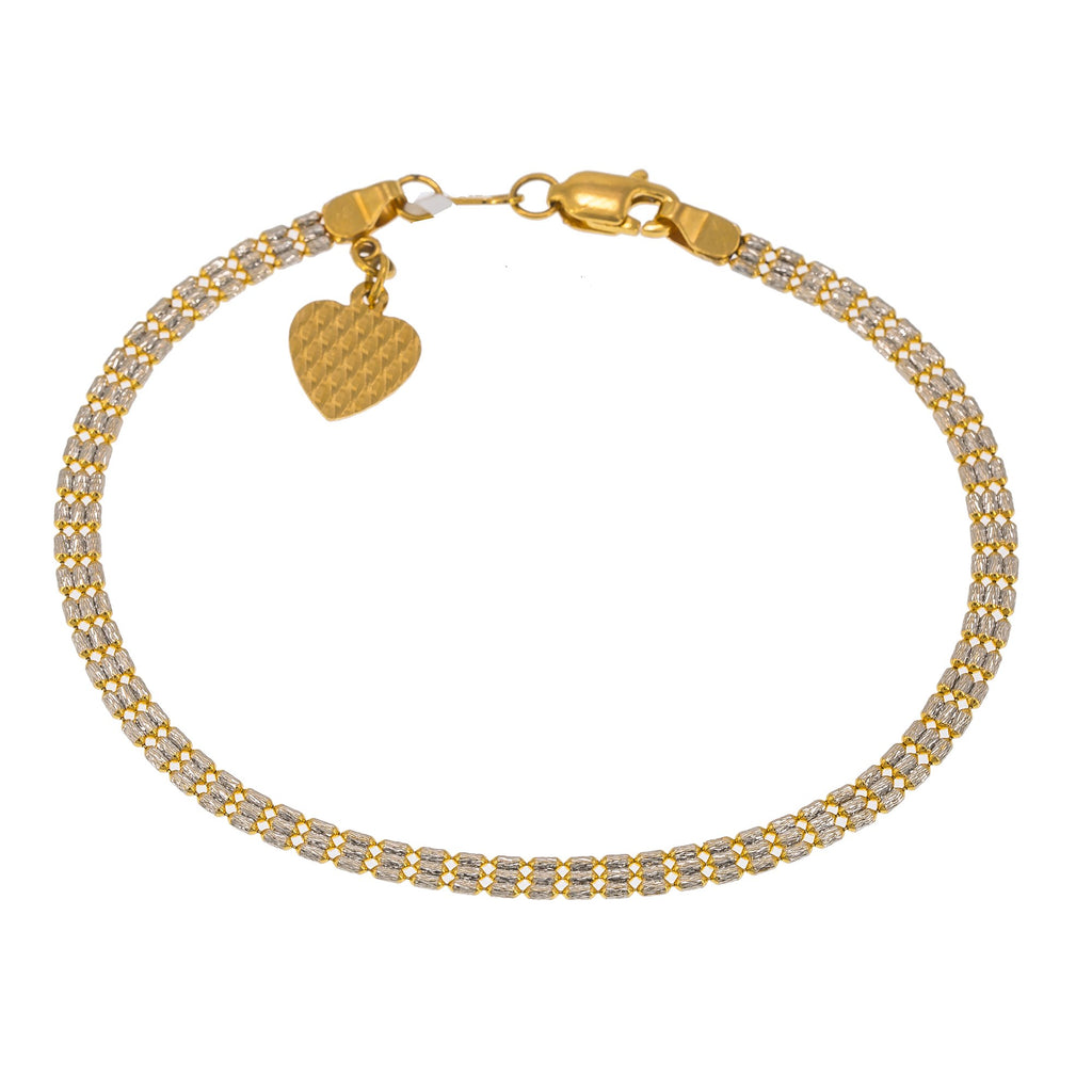 22K Multi Tone Gold Adjustable Bracelet W/ Heart Charm & Flat Beaded Chain | Create bold accents with radiant blends of gold colors and unique jewelry designs such as this 22...