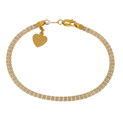 22K Multi Tone Gold Adjustable Bracelet W/ Heart Charm & Flat Beaded Chain