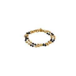 22K Yellow Gold Baby Bracelets Set of 2 W/ Swirl-Gold Balls & Black Beads, 7.2 grams