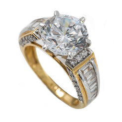 22K Multi Tone Gold Ring W/ Round & Baguette Cut CZ Gems