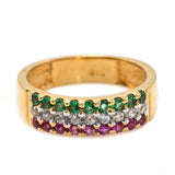 22K Yellow Gold Band Ring W/ Pave Set Rubies, Emeralds & CZ Gems | 22K Yellow Gold Band Ring W/ Pave Set Rubies, Emeralds & CZ Gems for women. This beautiful ba...