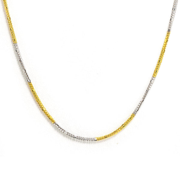 22K Multi Tone Gold Chain W/ Yellow & White Stacked Beaded Link | Add stunning white and yellow gold to any outfit with this gorgeous beaded link chain for women f...