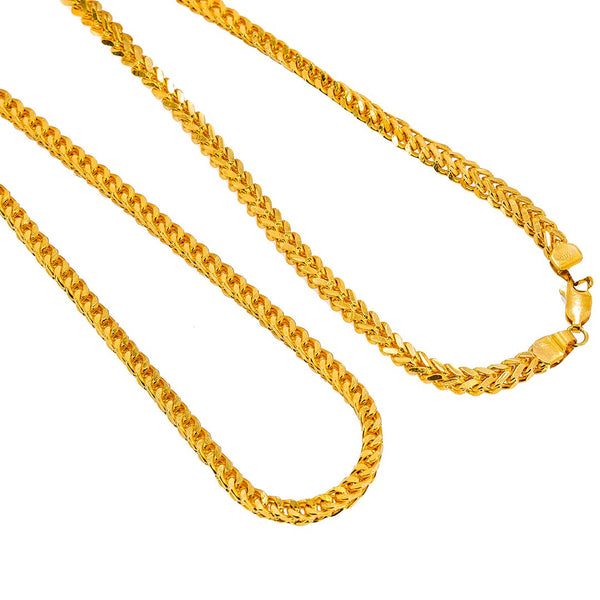 22K Yellow Gold Wheat Link Chain, 55.3 gm | Add bold and sophisticated 22 karat gold to your wardrobe with this men’s 22K gold chain from Vir...