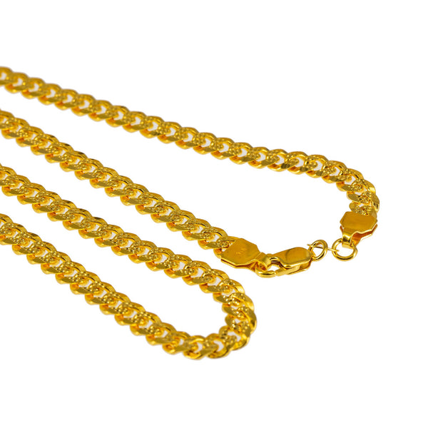 22K Yellow Gold Cuban Link Chain W/ Hammered Details, 20 Inches | Make a masculine chic statement with bold and daring pieces such as this 22K yellow gold Cuban li...