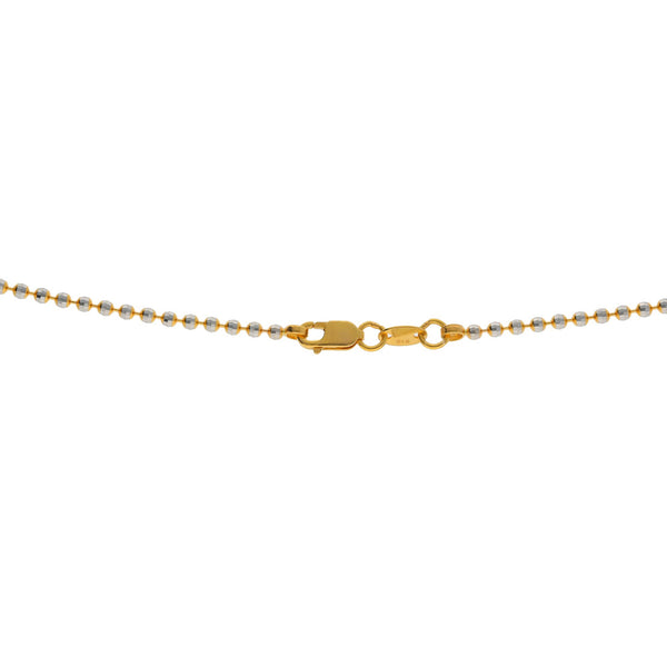 An image of the lobster claw closure on the 22K gold chain with round beads from Virani Jewelers. | Combine simplicity with elegance when you wear this gorgeous Multi Tone Gold Bead Ball Chain Neck...