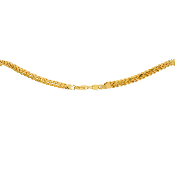 An image of the clasp of the 22K gold chain with rounded Cuban links from Virani Jewelers. | Elevate your attire with a gorgeous 22K gold chain from Virani Jewelers.

Made with lobster claw ...