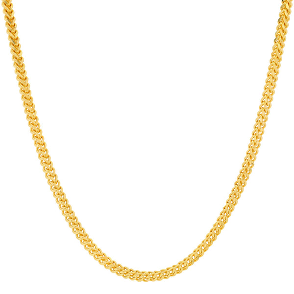 An image of the 22K gold chain with rounded wheat links from Virani Jewelers. | Treat yourself to a timeless 22K gold chain from Virani Jewelers!

Features a rounded wheat link
...