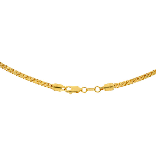 An image of the lobster claw clasp for the rounded wheat link 22K gold chain from Virani. | Express your amazing sense of style when you complement your attire with a 22K gold chain from Vi...