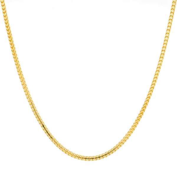 An image of Virani's 22K gold chain with rounded wheat links. | Make a statement with any look when you couple it with a 22K gold chain from Virani Jewelers!

De...