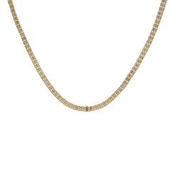 An image of the multi-tone 22K gold Cuban link chain from Virani Jewelers with white and yellow gold.