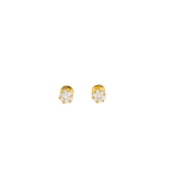 An image of 22K gold flower earrings from Virani Jewelers with petals and centers made from cubic zirconia.