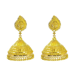 22K Yellow Gold Jhumki Earrings W/ Butta & Detailed Engravings on Mango Pendant