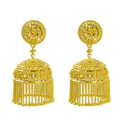 22K Yellow Gold Jhumki Earrings W/ Butta, Round Pendant & Hanging Chains