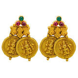 22K Yellow Gold Earrings W/ Rubies, Emeralds & Antique Finish Engraved Coins | 22K Yellow Gold Earrings W/ Rubies, Emeralds & Antique Finish Engraved Coins for women. These...