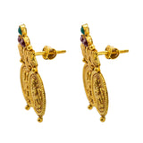 22K Yellow Gold Earrings W/ Rubies, Emeralds & Antique Finish Engraved Coins | 22K Yellow Gold Earrings W/ Rubies, Emeralds & Antique Finish Engraved Coins for women. These...