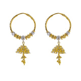 22K Multi Tone Gold Hoop Earrings W/ Jhumki Drop & Hammered Accents | Blend the extraordinary elements of gold and design with exquisite luxury jewelry pieces such as ...