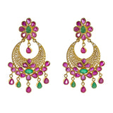 22K Yellow Gold Chandbali Hoop Earrings W/ Rubies & Emeralds | Blend the extraordinary elements of gold and design with exquisite luxury jewelry pieces such as ...