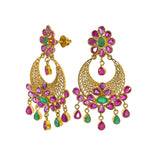 22K Yellow Gold Chandbali Hoop Earrings W/ Rubies & Emeralds | Blend the extraordinary elements of gold and design with exquisite luxury jewelry pieces such as ...