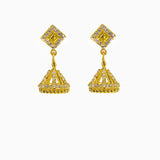 22K Yellow Gold Jhumki Drop Earrings W/ CZ Gems & Diamond Shaped Pendants |  22K Yellow Gold Jhumki Drop Earrings W/ CZ Gems & Diamond Shaped Pendants for women. These r...