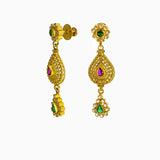 22K Yellow Gold Drop Earrings W/ Rubies, Emeralds, CZ Gems & Teardrop Pendants |  22K Yellow Gold Drop Earrings W/ Rubies, Emeralds, CZ Gems & teardrop Pendants for women. Th...