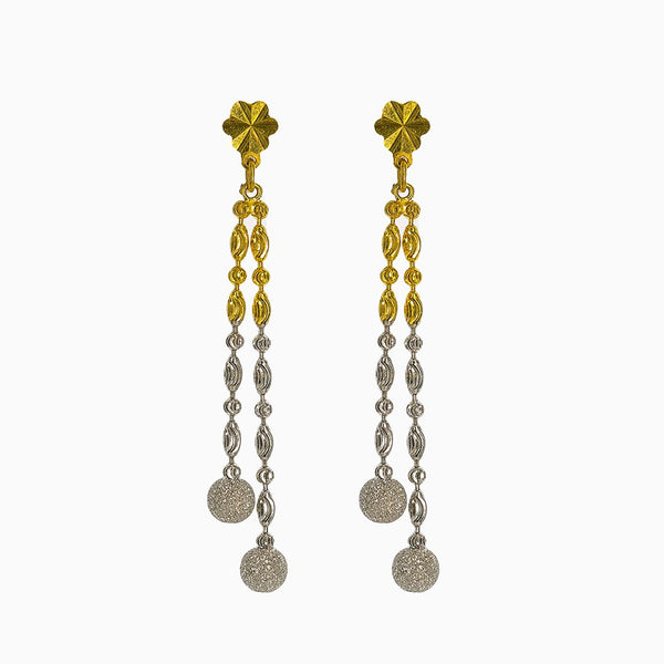 22K Multi Tone Gold Earrings W/ Tassels & White Gold Glass Blast Balls |  22K Multi Tone Gold Earrings W/ Tassels & White Gold Glass Blast Balls for women. These eleg...