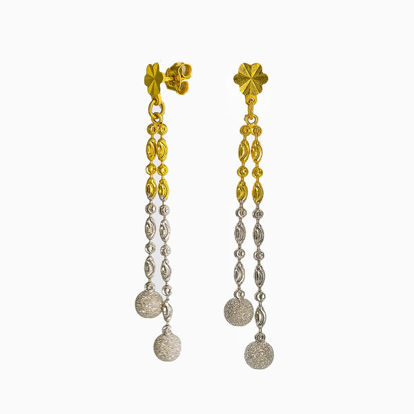 22K Multi Tone Gold Earrings W/ Tassels & White Gold Glass Blast Balls |  22K Multi Tone Gold Earrings W/ Tassels & White Gold Glass Blast Balls for women. These eleg...