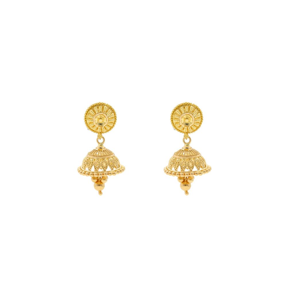 22K Yellow Gold Jhumki Drop Earrings W/ Gold Ball Trim & Stud Flower Decal | 



Don't shy away from the radiance of 22K gold minimal jewelry designs like the details of this...