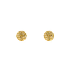 22K Yellow Gold Button Earrings W/ Gold Ball Flower Accents, 4.4 grams
