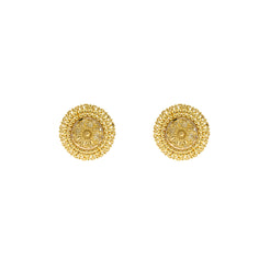 22K Yellow Gold Button Earrings W/ Domed Doily Design, 6.9 grams